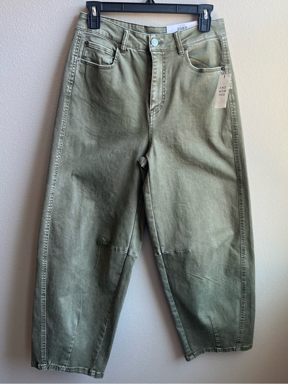 Women's High-Rise Olive Green Washed Barrel-Leg Jeans Boho Chic Trendy - Picture 3 of 7